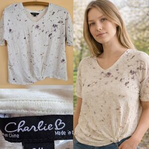Charlie B 100% Linen Top Twist Front V-Neck Size Large